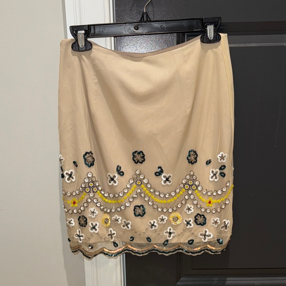 Club Monaco Beige Embellished Mini Skirt